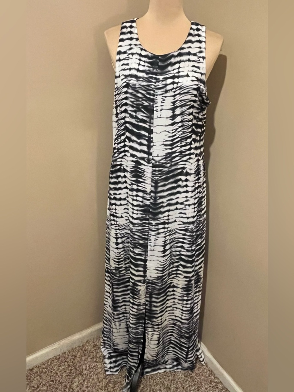 Karen Kane Black Indigo Tie Dye Split Front Maxi Dress, XL